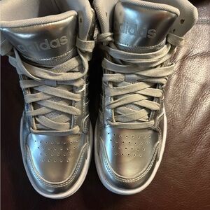 Adidas Silver Athletic Shoes Reflective High-Top Design